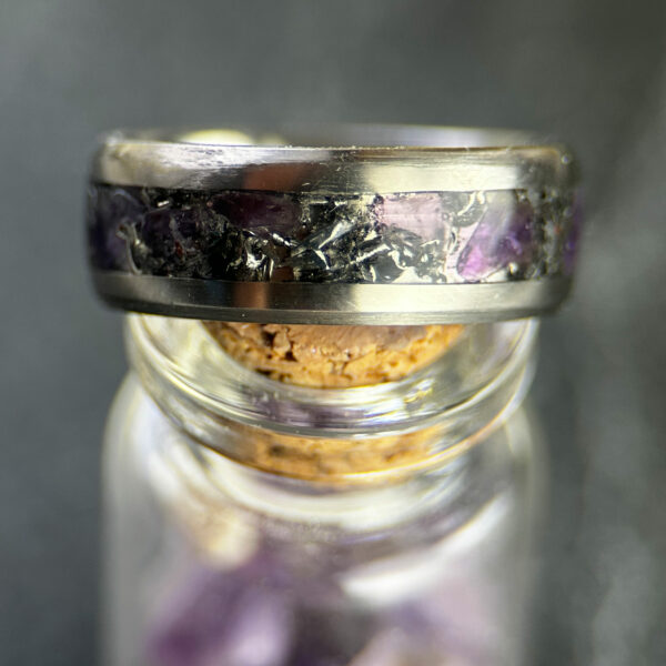 Mens ring with amethyst and Sherman tank inlay