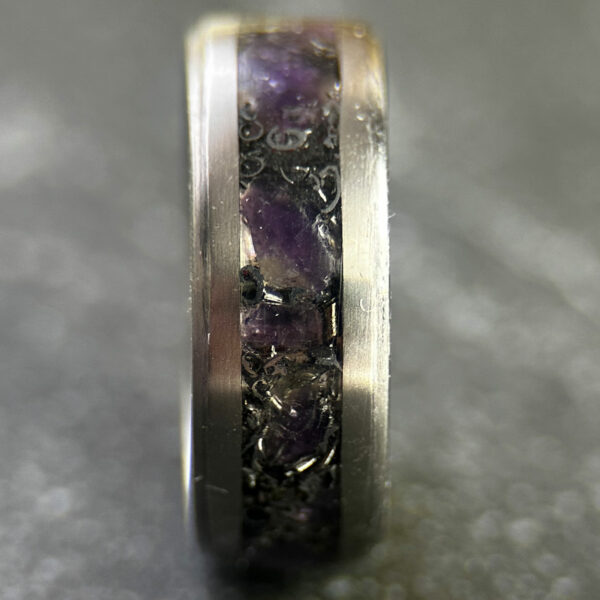 Mens ring with amethyst and Sherman tank inlay