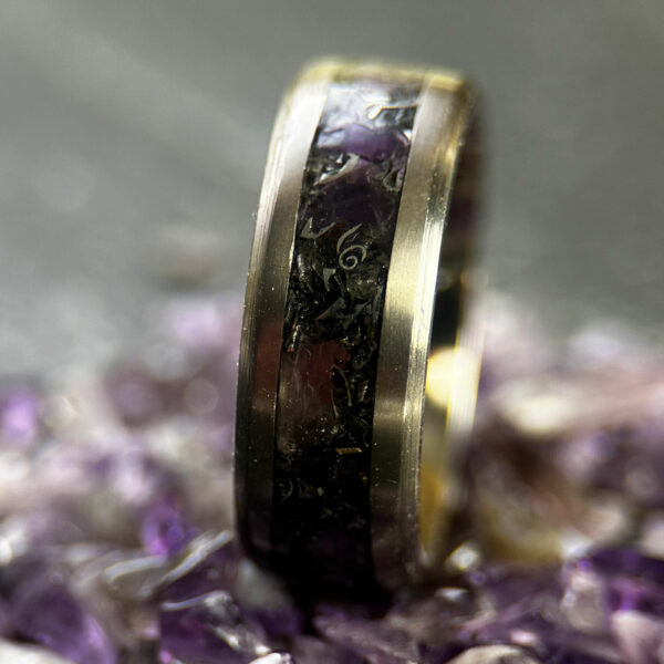 Mens ring with amethyst and Sherman tank inlay