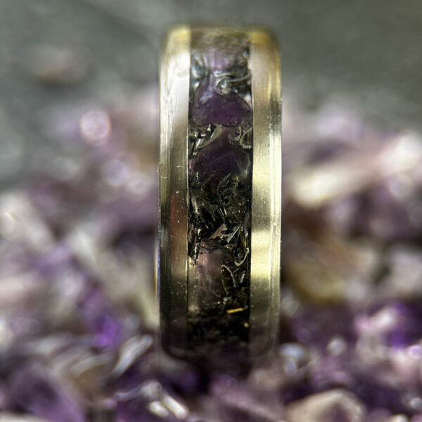 Mens ring with amethyst and Sherman tank inlay