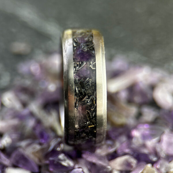 Mens ring with amethyst and Sherman tank inlay