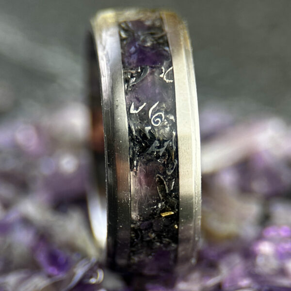 Mens ring with amethyst and Sherman tank inlay