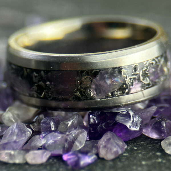 Mens ring with amethyst and Sherman tank inlay