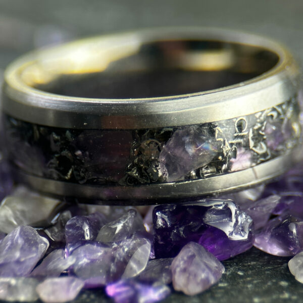 Mens ring with amethyst and Sherman tank inlay