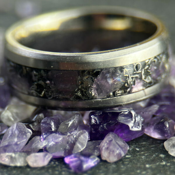 Mens ring with amethyst and Sherman tank inlay