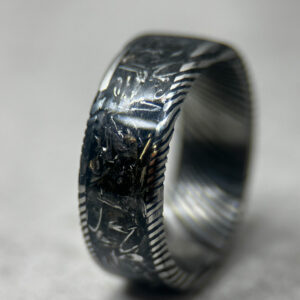 Damascus steel ring with Pershing tank inlay.