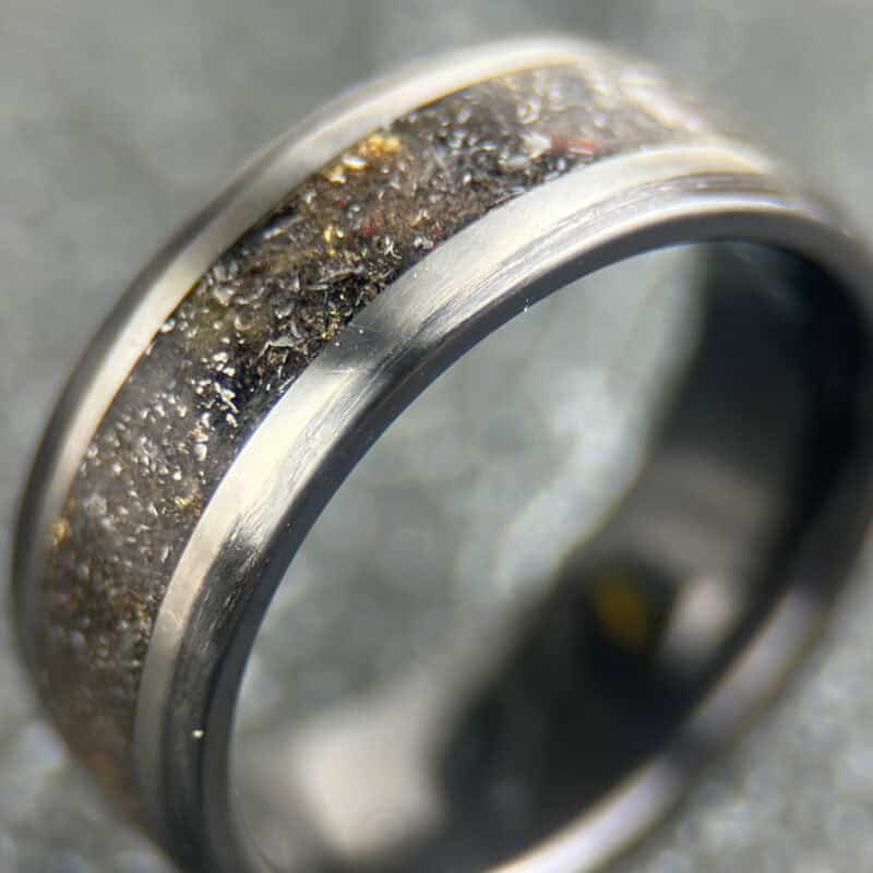 Meteorite ring with gold leaf