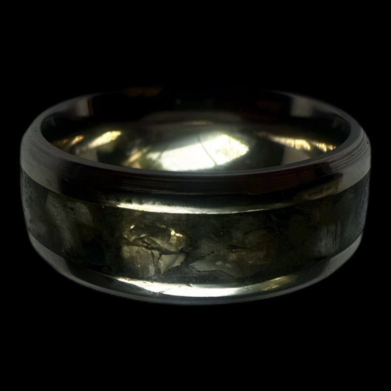 Tungsten stone ring with natural beach stones.