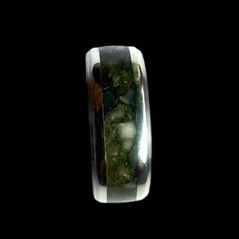 Tungsten stone ring with natural beach stones.