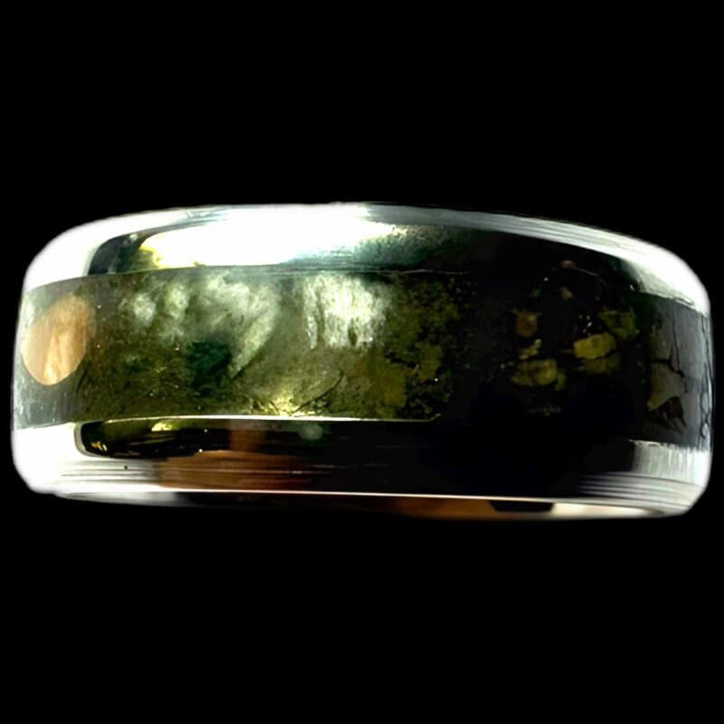 Tungsten stone ring with natural beach stones.
