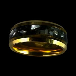 Golden Hunter - Nordic gold ring with mother of pearl and megalodon inlay