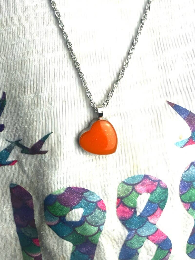 Orange Glow Heart Pendant Necklace – Titanium Heart with Shimmering Orange Opal, Glitter, & Glow Powder (TS12 Inspired) - Image 4