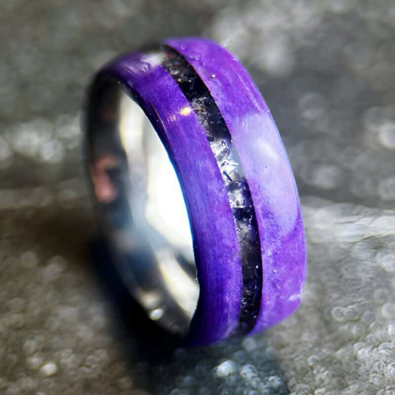 Paper purple ring with obsidian inlay, swiftie jewelry