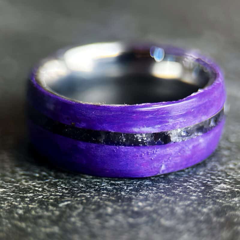 Paper purple ring with obsidian inlay, swiftie jewelry