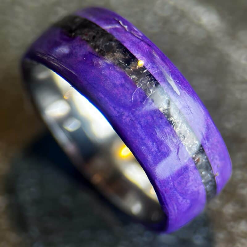 Paper purple ring with obsidian inlay, swiftie jewelry