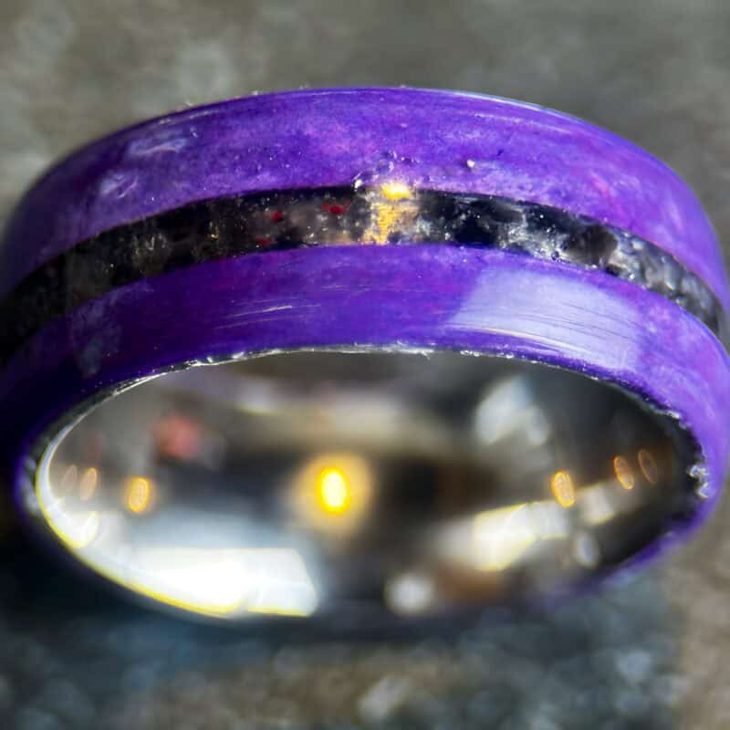 Paper purple ring with obsidian inlay, swiftie jewelry