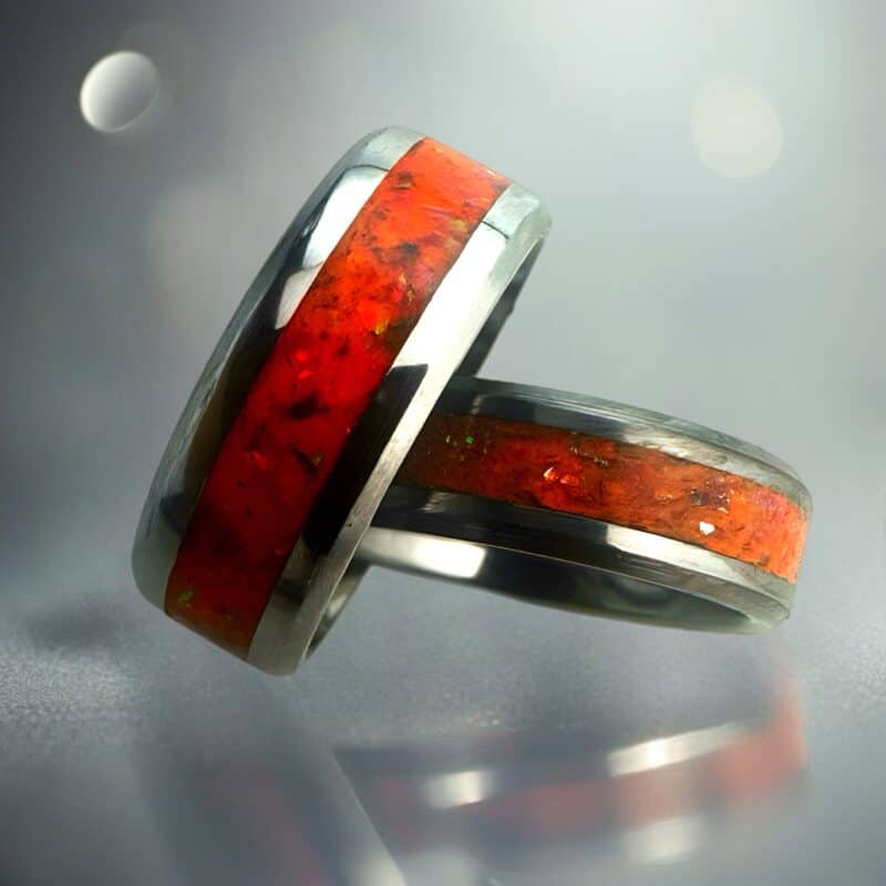 The Showgirl, orange ring with opal and mica powder.