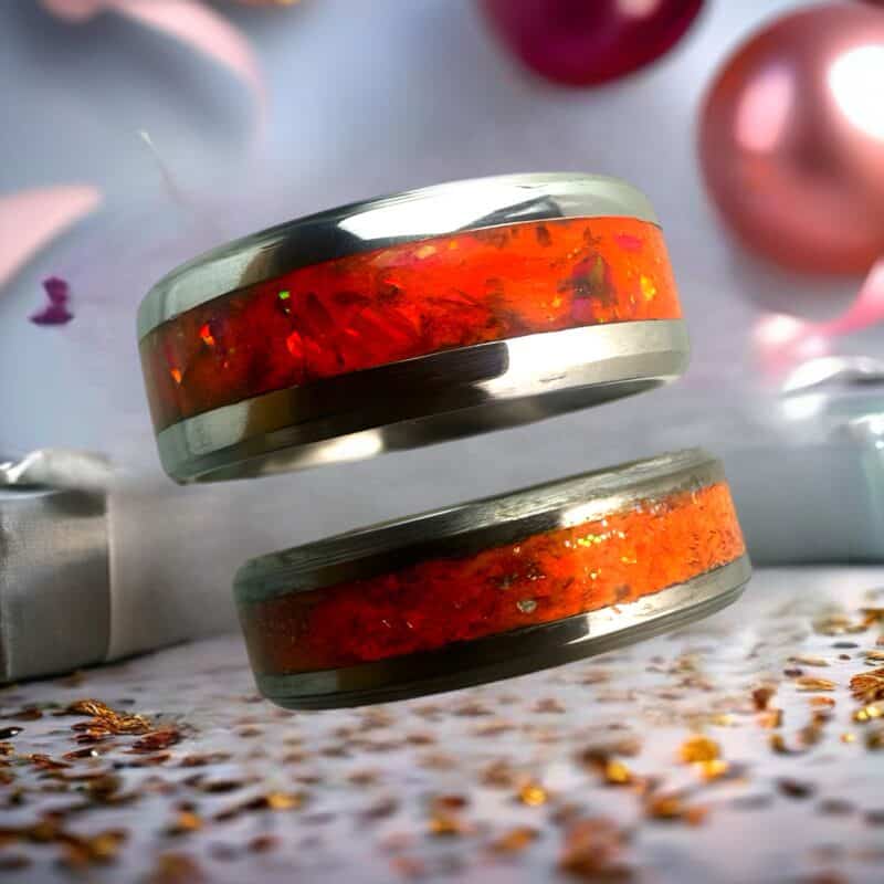 The Showgirl, orange ring with opal and mica powder.