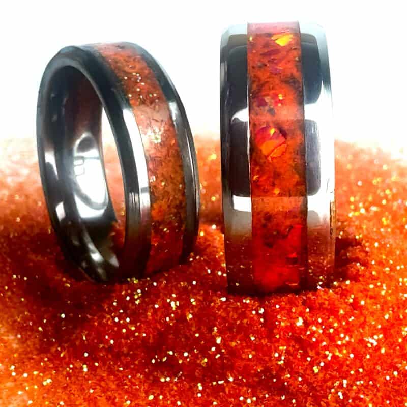 The Showgirl, orange ring, shown in orange glitter.