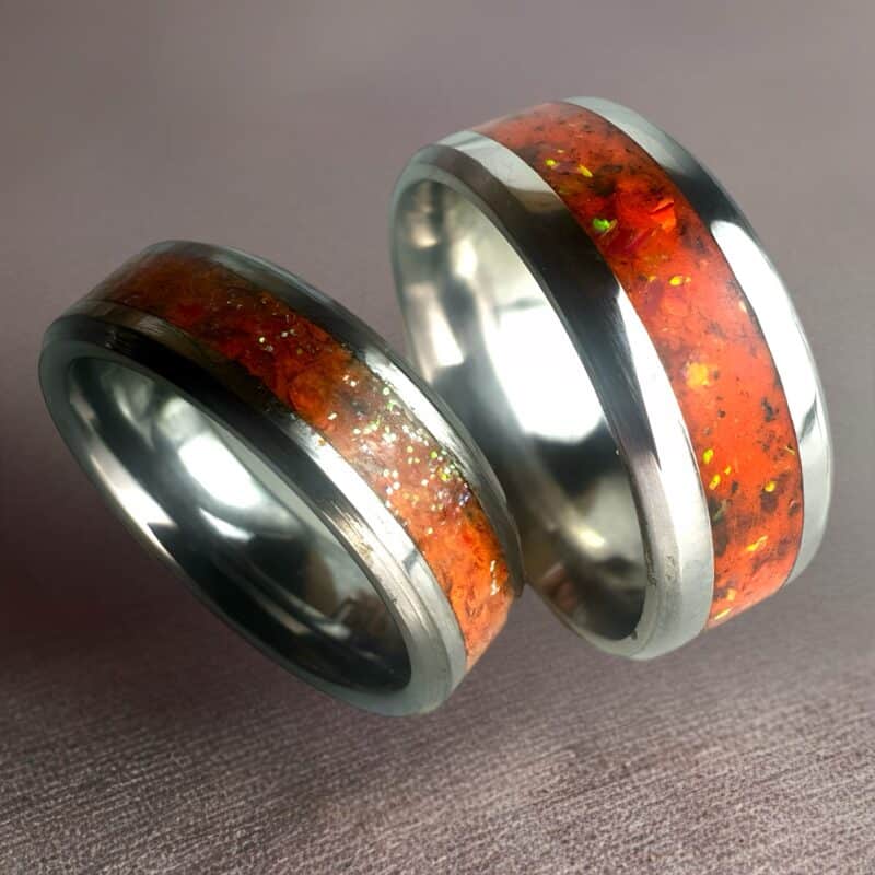 The Showgirl, orange ring with opal and mica powder.