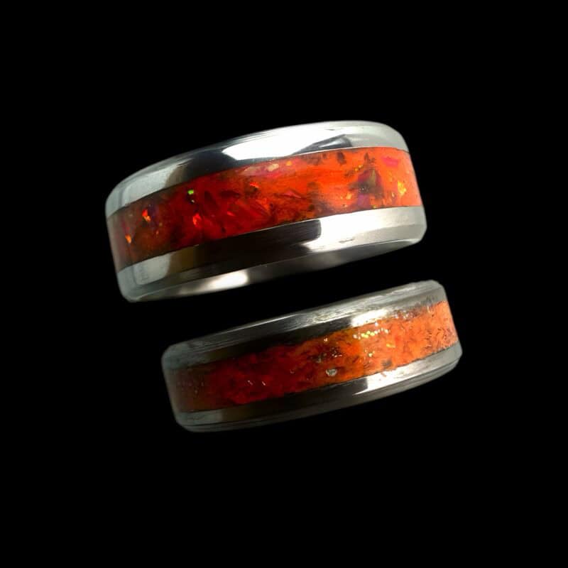 The Showgirl, orange ring with opal and mica powder.