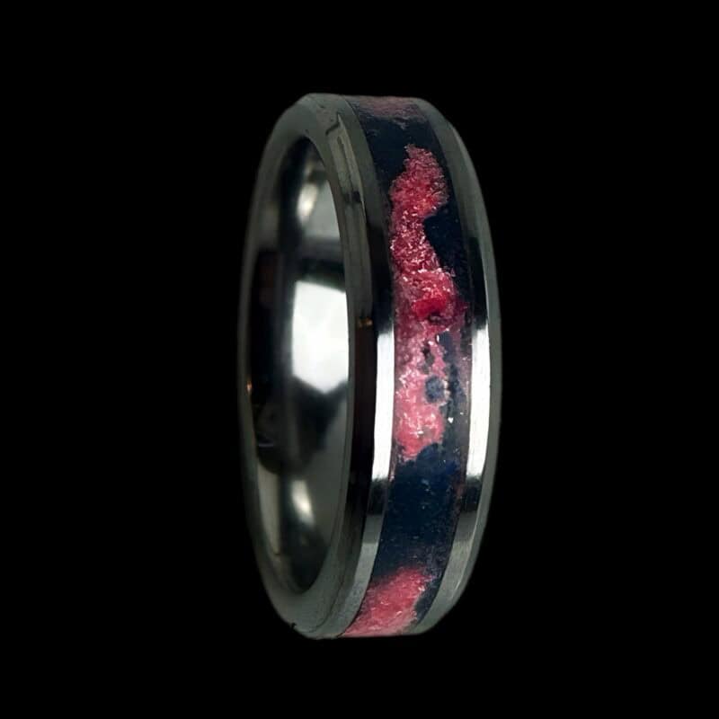 Pregnancy and infant loss awareness ring.Tungsten ring with swirled blue and pink inlay in single channel.