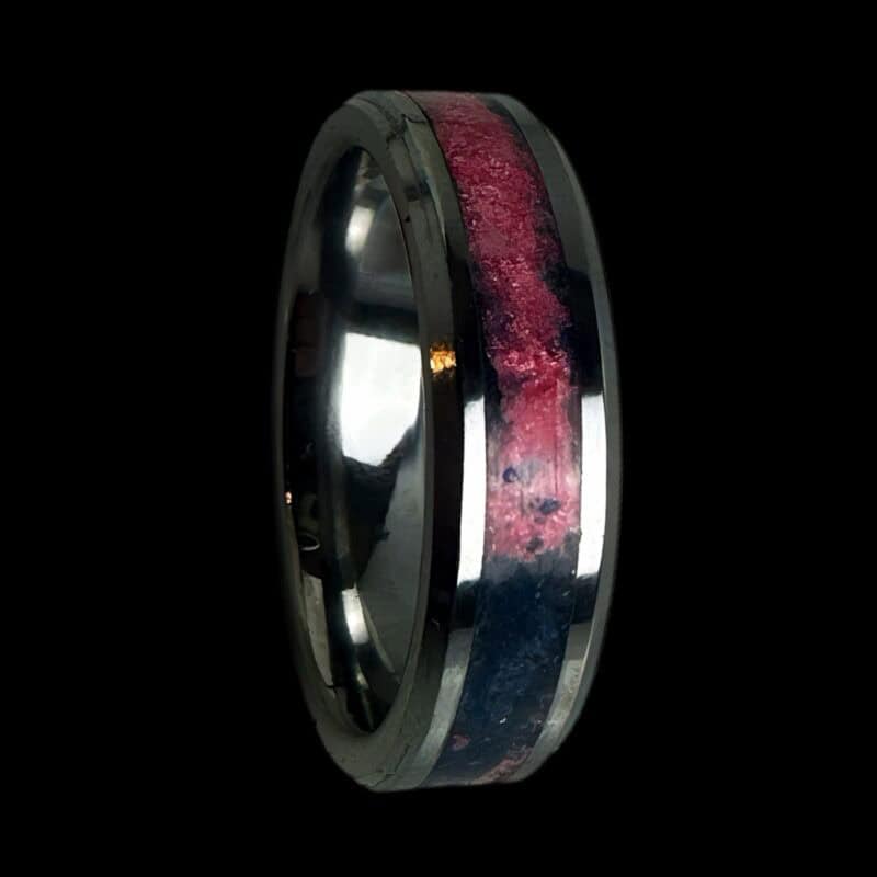 Pregnancy and infant loss awareness ring.Tungsten ring with swirled blue and pink inlay in single channel.